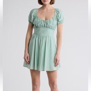 Nordstrom Blu Pepper Puff Sleeve Back Tie Mini Dress - Mint Green - size M